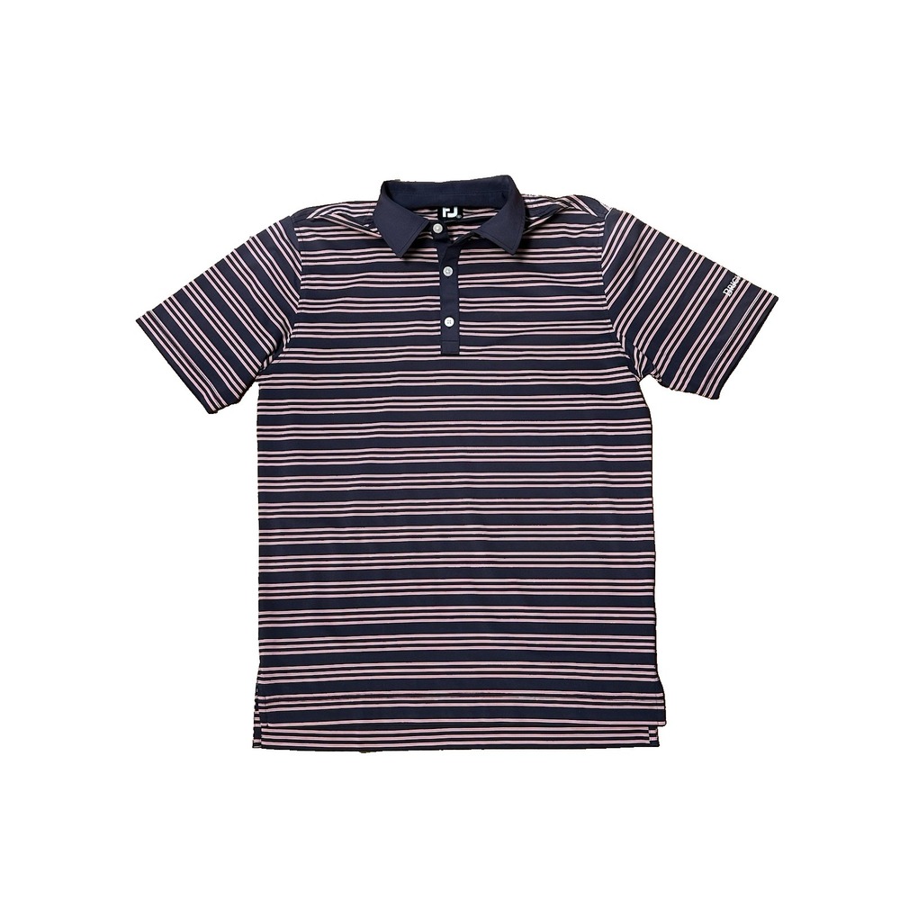 Footjoy Men's Size Small Navy Pink Striped Polo Shirt